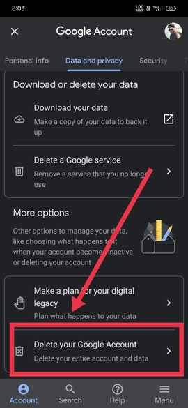 delete google account permanently