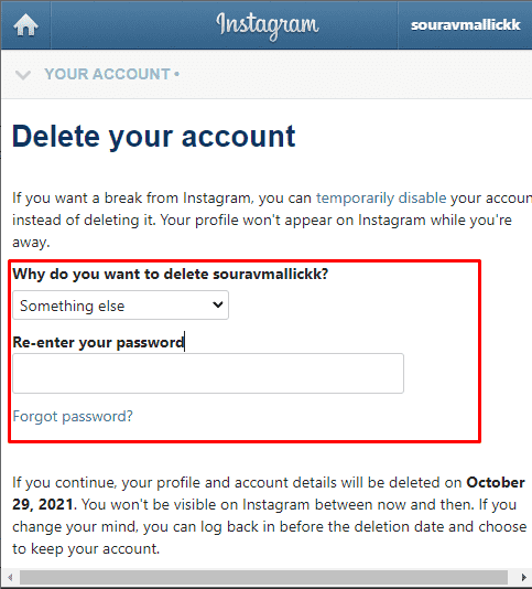 how to delete instagram account permanently