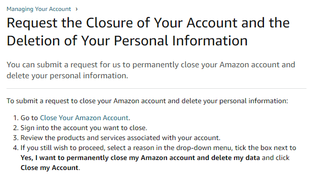 Delete Amazon Account In India