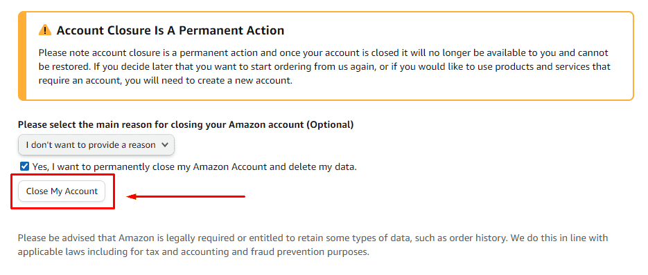 Delete Amazon Account In India