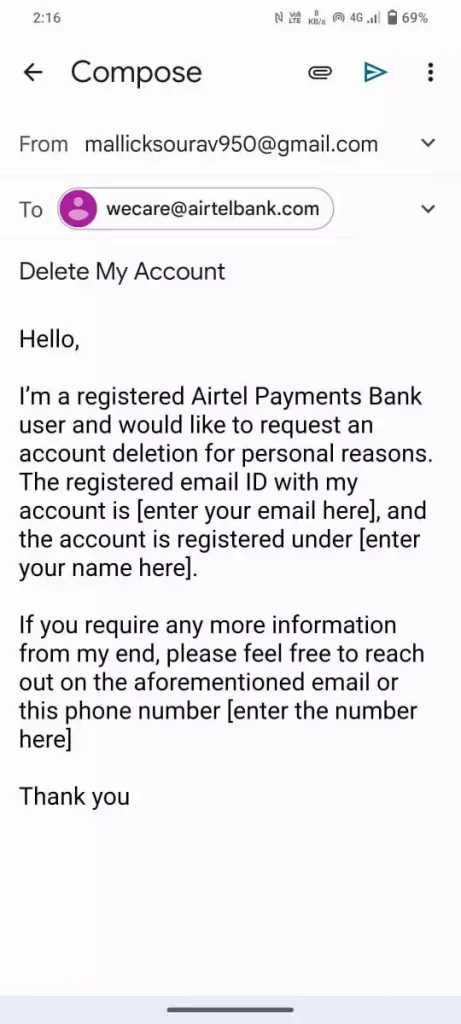 Delete Airtel Payment Bank Account